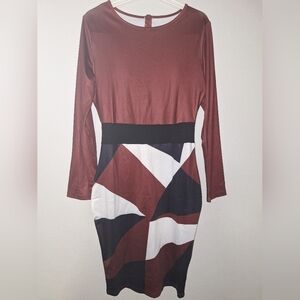 NWOT.  Elegant Geometric Long Sleeve Midi Dress